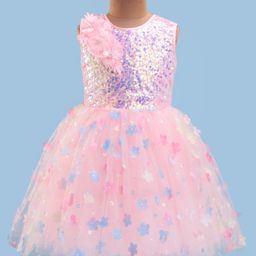 Bluebell Knit Sleeveless Party Frock With Floral Applique & Sequin Detailing - Peach-image-32