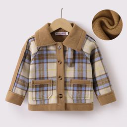 Kookie Kids Full Raglan Sleeves Checkered Winter Jacket - Brown & Black-image-31