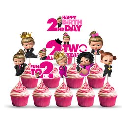 Zyozi 10 pcs Boss Baby Girl Theme 2nd Birthday Cupcake Toppers, 2nd Birthday Cake Decorations PINK - Pack of 10-image-37