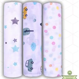 LazyToddler Multipurpose Swaddle Wrap 100% MuslinPack of 3 Car Print- Multicolour-image-53