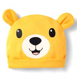 Babyhug 100% Cotton Interlock knit Cap With Bear Face & Ear Applique - Yellow-14