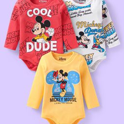 Babyhug Disney Interlock Knit Full Sleeves Onesies With Mickey Mouse Graphics Pack of 3 - Yellow Red & White-image-80
