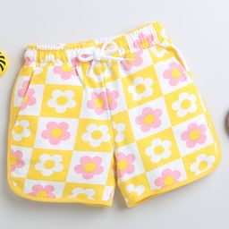 BUMZEE Cotton Woven Above Knee Length Floral Printed Shorts - Yellow-image-39
