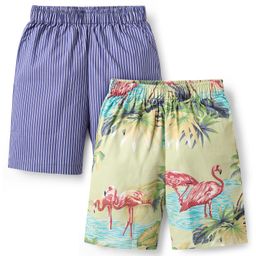 Rikidoos Pack Of 2 Checked & Flamingo Printed Boxers - Parrot Green & Blue-image-79