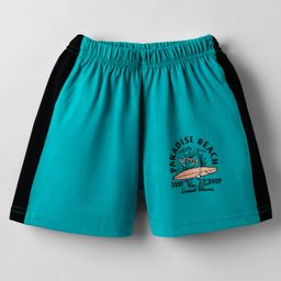Taeko Single Jersey Knit Knee Length Shorts With Surfing Print - Teal Blue-image-99