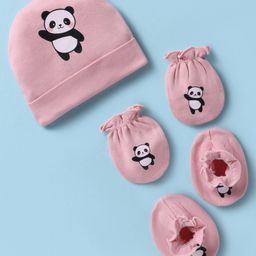Bubble Pop Cotton Knit Cap Mitten & Booties Set With Panda Print Pink - Diameter 10 cm-picture-18