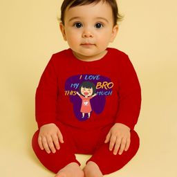 The Peppy Tend 100% Cotton Knit Rakshabandhan Theme Full Sleeves I Love My Bro This Much Text Printed Romper - Red-image-37