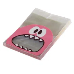 Birthday Popper 100 Pcs Pink Monster Face Transparent Gift Pouches (10 x 10 cm) Small Self-Adhesive Bags for Kids Return Gifts, Chocolates, Cookies, Party Use-picture-14