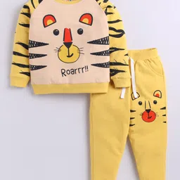 Little Ninja Cotton Knit Full Sleeves Tiger Printed Sweatshirt & Joggers Set - Yellow-picture-31