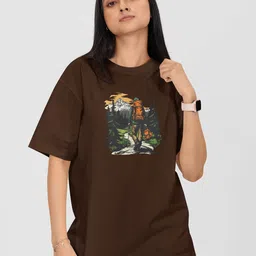 Moda Rapido Women Printed Drop-Shoulder Sleeves Applique T-shirt-image-91