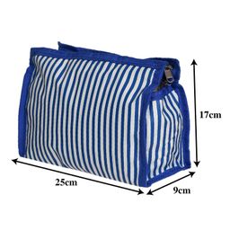 Kuber Industries Lining Print PVC Toiletry Bag For Home & Travelling With 3 Main Zipper,Blue, 54KM4350 image 3