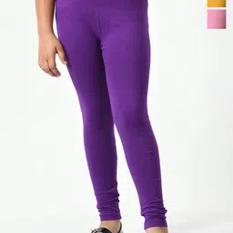 KAYU Girls Pack Of 3 Solid Ankle Length Leggings-picture-1