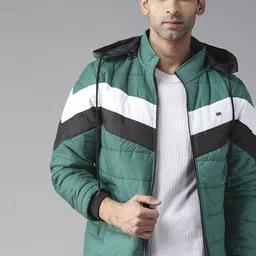 Roadster Men Green & White Colourblocked Padded Jacket-picture-50