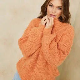 Styli Orange Self Design Sweater-image-71