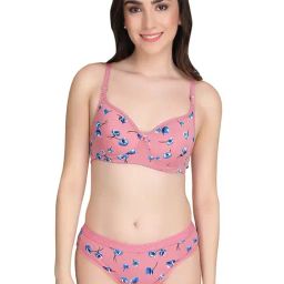 AROUSY Pink Cotton Printed Bra Panty Set-image-29
