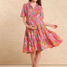 Aanyor Women Cotton Floral Printed Maternity Fit & Flare Dress-36