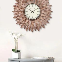 CHRONIKLE Floral Design Pink Iron Roman Number Analog Wall Clock-36
