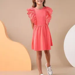 U.S. Polo Assn. Girls Coral Schiffli Fit And Flare Dress-picture-1