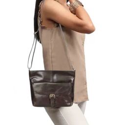 Favore Dark Brown Solid Small Sling Handbag-image-3
