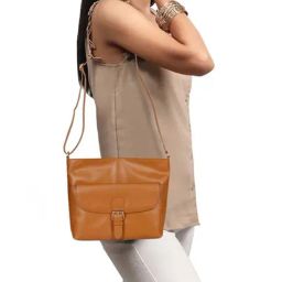 Favore Tan Solid Small Sling Handbag-image-95