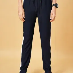 Ajile by Pantaloons Navy Cotton Slim Fit Colour Block Sports Trackpants-image-11