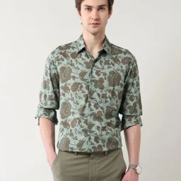 Arrow New York Green Slim Fit Floral Print Shirt-image-50