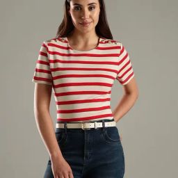 Tommy Hilfiger Red Cotton Regular Fit Striped T-Shirt-picture-24