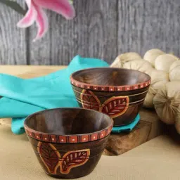 VarEesha Red Leaf Brown Ceramic Veg Bowls (200 ml) - Set of 2-1