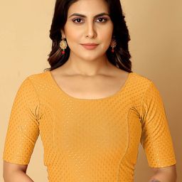 Jaanvi Woven Design Short Sleeves Round Neck Saree Blouse-image-80