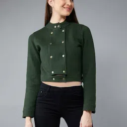 DOLCE CRUDO Green Relaxed Fit Crop Jacket-image-16