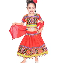 Ahhaaaa Kids Red Embroidered Choli, Lehenga with Dupatta-image-27