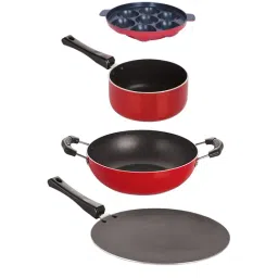 Nirlon Non-Stick Red Aluminium Cookware Pots & Pans Set of 4-Pieces-image-39