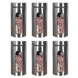Femora Silver Glass Kitchen Storage Jar (0.6 L)-  Set of 6-28