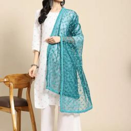 Saadgi Teal Blue Embroidered Dupatta-image-5