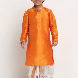 Benstoke Kids Orange & White Regular Fit Full Sleeves Kurta Set-picture-35