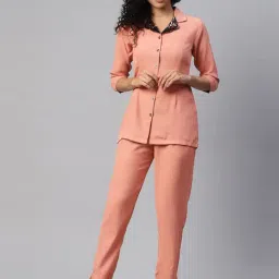 Cottinfab Polyester Peach Embellished Shirt With Trousers-image-42