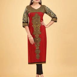 SHANVIKA Red Printed Cotton Straight Kurta-image-44
