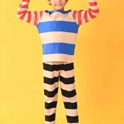 Anthrilo Kids blue Cotton Striped Full Sleeves T-Shirt & Trouser-image-60
