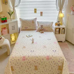 JC HOME Cream-Coloured & Purple Floral 220 TC Single Bedsheet Set 1.6 m x 2.3 m-image-26