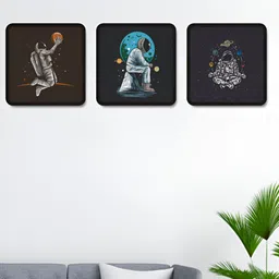 Aura Black & Blue 3 Pieces Space Men Wood Wall Art-3