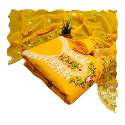 HMP Fashion Floral Embroidered Jacquard Chanderi Unstitched Dress Material-picture-14