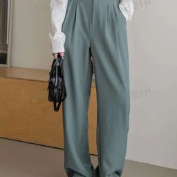 Kotty Sage Green Straight Fit High Rise Pants-image-104