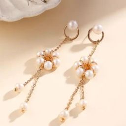 Priyaasi White Gold Plated Floral Pearl Drop Earring-29