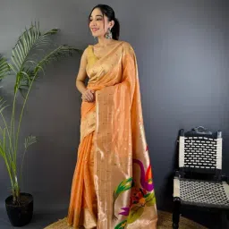 Elora Peach Heavy Tissue Zari Weaving Saree With Unstitched Blouse-picture-29