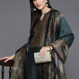 Varanga Women Floral Printed Regular Chanderi Silk Kurta with Trousers & Dupatta-10