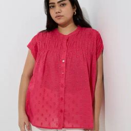 Gia by Westside Fuchsia Self-Patterned Cotton Blouse-18