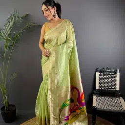 Elora Olive Green Heavy Tissue Zari Weaving Saree With Unstitched Blouse-picture-46