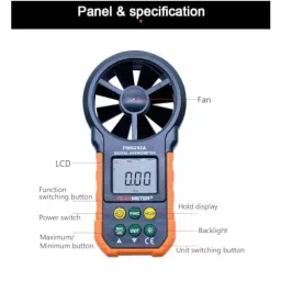 amiciSense Digital Anemometer Handheld LCD Electronic Wind Speed Air Volume Measuring Meter With Backlight and 1x 9 V Battery image 2
