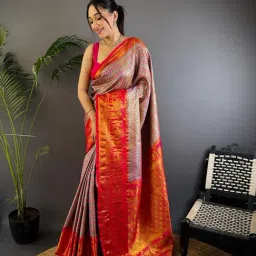 Elora Multicolor Dharmavaram Silk Zari Weaving Saree With Unstitched Blouse-picture-26