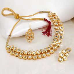 LUCKY JEWELLERY 18K Gold Plated Kundan Studded Jewellery Set-image-40